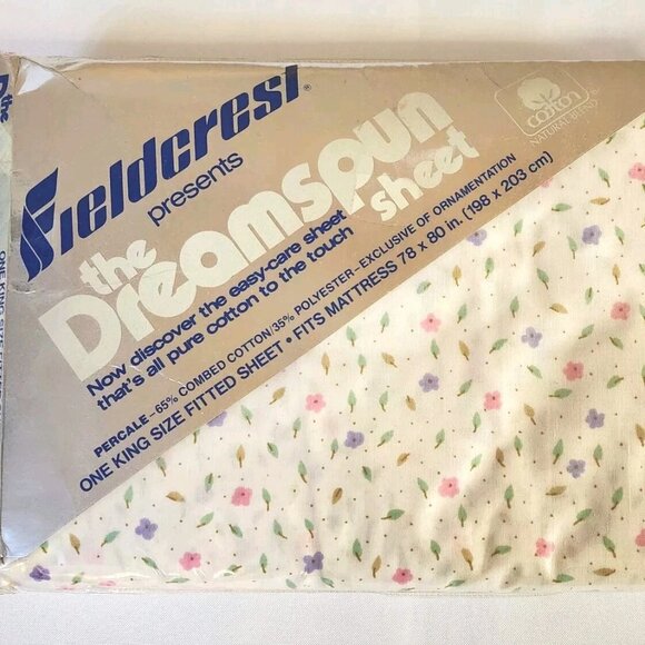 Vintage Fieldcrest Fine Combed Percale Floral King Size Fitted Sheet Flowers - Picture 2 of 8